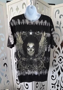 The Crow Graphic Tee LG Tie Dye Gothic Skull Wings Movie Shirt Black Unisex